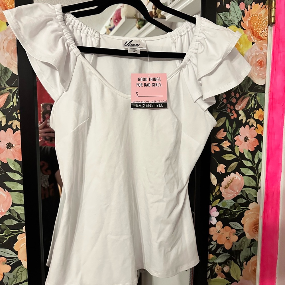 Vixen by Micheline Pitt NWT Lolita White Ruffle Sleeve Top